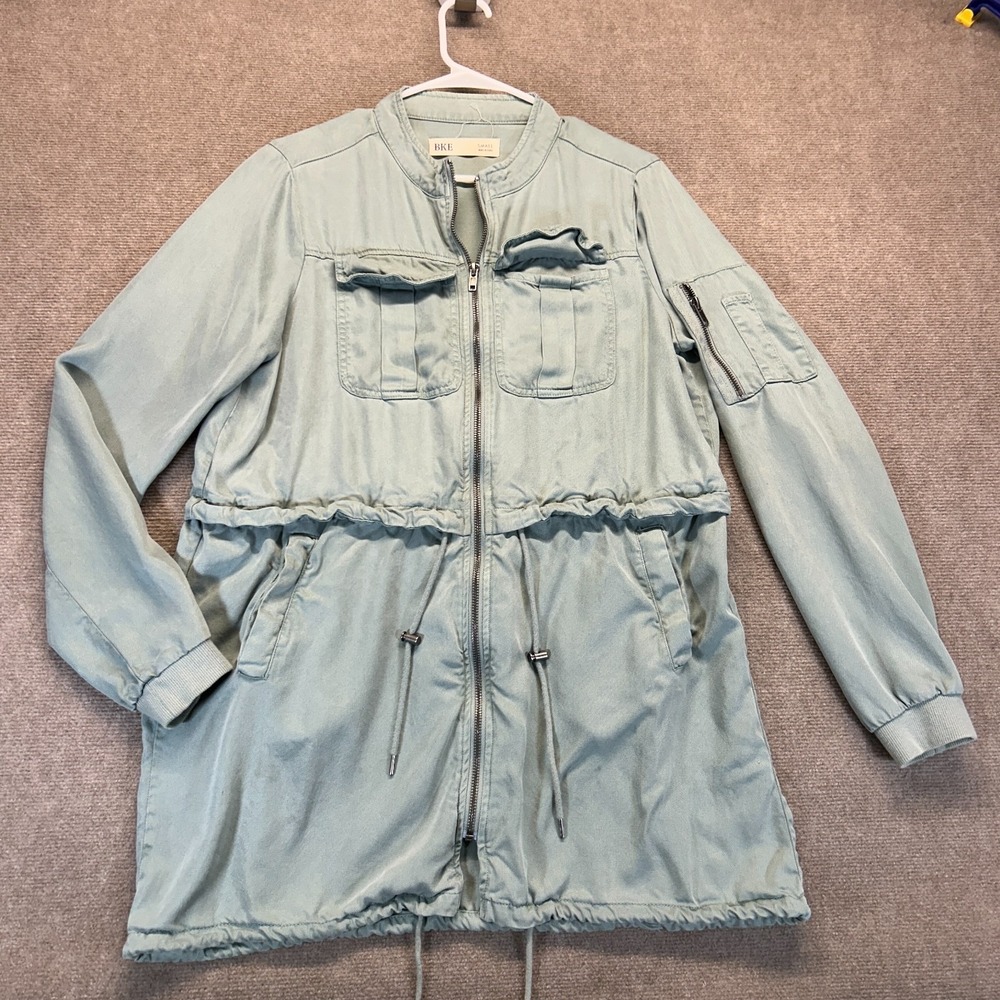 BKE Lightweight Mock Neck Jacket Women's Small Washed Jade Utility 100% Tencel